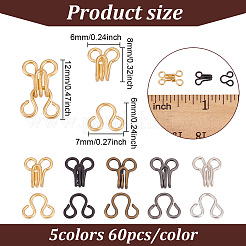 真鍮インターロッキングクラスプ300色5個  フックとアイの留め具  ミックスカラー  10x7x25mm  穴：1.3mm  60個/カラー&nbsp;FIND-GO0002-45