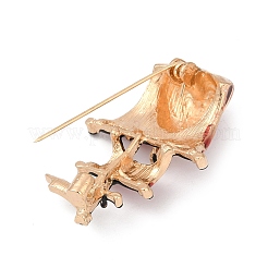 帆船のエナメルピン  バックパックの服のための合金ラインストーンブローチ  暗赤色  43x29.5mm&nbsp;JEWB-D303-03G
