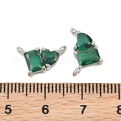 真鍮の舗装キュービックジルコニアチャーム  ハートのチャームが付いた長方形  ラックめっき  長持ちメッキ  鉛フリー＆カドミウムフリー  プラチナ  グリーン  9x13.5x4.5mm  穴：1.5mm&nbsp;CU-CBA6A75-04P-04
