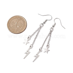 304ステンレススチールダングルイヤリング  アンティークシルバー  スター  71x5mm&nbsp;EJEW-JE06048-01