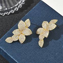 Brass & Clear Cubic Zirconia Stud Earrings&nbsp;KK-CBA36A2-06G
