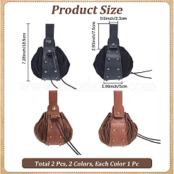 2Pcs 2 Colors Viking PU Leather Drawstring Wallets with Antique Bronze Tone Iron Rivets&nbsp;AJEW-CL0003-49