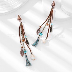 Alloy & Synthetic Turquoise & Natural Shell Tassel Dangle Stud Earrings&nbsp;FS-WGE89CC-01
