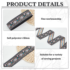 10 Yards Ethnic Style Polyester Jacquard Flower Ribbon&nbsp;OCOR-WH0078-185B
