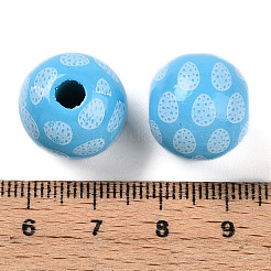 イースターテーマのプリントウッドビーズ  ラウンド  ライトスカイブルー  14.5~15x15.5~16.5mm  穴：4~4.5mm&nbsp;WOOD-T032-22G