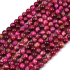 グレードAB天然タイガーアイビーズ連売り  染め  ラウンド  濃いピンク  6~6.5mm  穴：1.2mm  約64個/連  14.96''（38センチメートル）&nbsp;X-G-F591-18-6mm-05