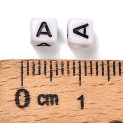 不透明なアクリルビーズ  エナメルスタイル  文字付きのキューブ  文字a  4.5x4.5x4.5mm  穴：2mm  5500個/ 500g&nbsp;OACR-S076-01A