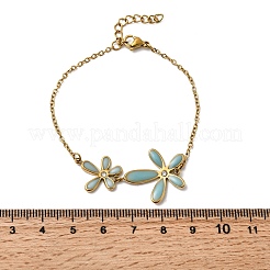304ステンレススチール製エナメル＆クリスタルラインストーンリンクブレスレット（女性用）  花  イオンプレーティング（ip）  カドミウムフリー＆ニッケルフリー＆鉛フリー  18KGP本金メッキ  6-3/8インチ（16.2cm）&nbsp;BJEW-G763-01G