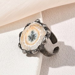 天然ひまわりドゥルージーアゲートと真鍮のレディースカフリング  ナゲット  アンティークシルバー  USサイズ6～1/2～USサイズ7～3/4（16.9~17.9mm）&nbsp;GG-CBA086A-01