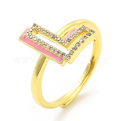 Mixed Color Enamel Initial Letter Adjustable Ring with Clear Cubic Zirconia&nbsp;RJEW-P045-01G-L