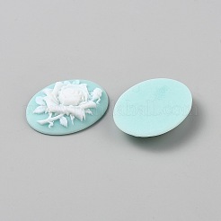 樹脂カボション  花とオーバル  アクア  38.5x29x7.5mm&nbsp;CRES-WH0018-02A