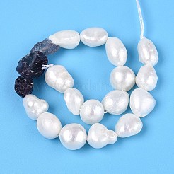 天然の紫蛍石ナゲットと天然養殖淡水真珠ビーズ連売り  5.5~12x4.5~9x3.5~9mm  穴：0.8mm  パール：6~13x6~9x3.5~7.5mm  穴：0.6mm  約19~21個/連  6.30~6.69インチ（16~17cm）&nbsp;PEAR-N023-01A-08