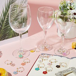 合金エナメルワイングラスチャーム  真鍮のフープピアスとガラスパールと合金のビーズ付き  さくらの花  ミックスカラー  53mm  12色  1pc /カラー  12個/セット&nbsp;AJEW-SC0002-13