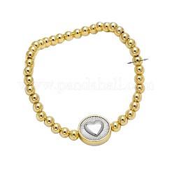 Duo Tone Brass Flat Round and Round Beaded Stretch Bracelets&nbsp;WGD7162-02