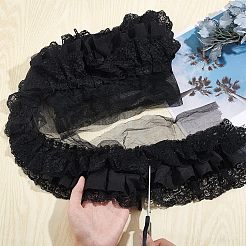 プリーツシフォンレーストリム  縫製装飾用ポリエステルレースリボン  ブラック  4-3/4~5-1/8インチ（120~130mm）  2ヤード/セット&nbsp;SRIB-NB0001-10C
