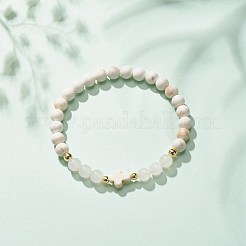 Synthetic Turquoise(Dyed) & Hematite & Natural White Jade Beaded Stretch Bracelet with Cross&nbsp;BJEW-JB08287-02