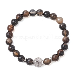 Round Natural Black Onyx Beads Stretch Bracelets&nbsp;BJEW-JB13665