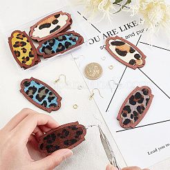 ヒョウ柄の長方形ダングルイヤリングの作り方キット  木製の牛革ペンダントを含む  真鍮のピアスフック  ミックスカラー  110個/箱&nbsp;DIY-OC0009-49