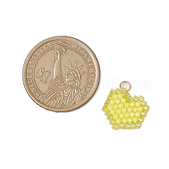 シードビーズ ビーズチャーム  丸カン付き  ハートペンダント  きいろ  14x14.5x2mm  穴：2.7mm&nbsp;PALLOY-MZ00359-05