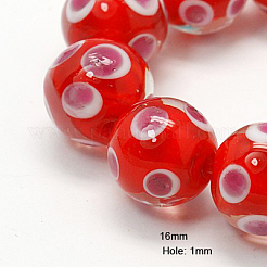 手作りランプワークビーズ連売り  ラウンド  ミックスカラー  14~16mm  穴：1mm&nbsp;LAMP-G051-M