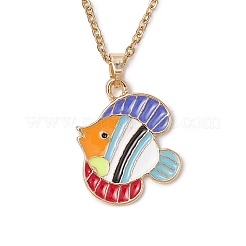 8個8スタイルの海をテーマにした合金エナメル魚ペンダントネックレス  304ステンレススチールアズキチェーンネックレス女性用  ゴールドカラー  ミックスカラー  15.83インチ（40.2cm）  1個/スタイル&nbsp;NJEW-JN05228