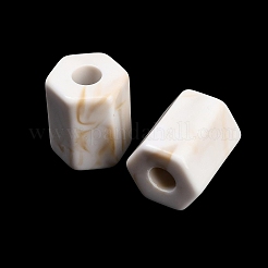 不透明アクリル天然石風ビーズ  大穴ビーズ  六角コラム  多面カット  ツートン  ホワイト  25x21.5x19.5mm  穴：8mm  約60個/袋&nbsp;AC-CBAE907-03