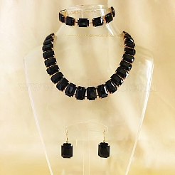 Alloy & Glass Rectangle Link Chain Necklaces & Bracelet & Dangle Earrings Sets&nbsp;FS-WGC2D75-04