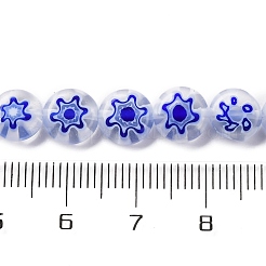 ハンドメイドミッレフィオーリ ランプワークビーズ連売り  フラットラウンド  ブルー  8x3mm  穴：0.7mm  約47個/連  14.29''（36.3センチメートル）&nbsp;LAMP-G164-12I