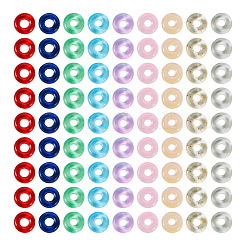 90個 9色透明ガラスヨーロピアンビーズ  大穴ビーズ  ドーナツ  ミックスカラー  10x3mm  穴：3.0~4.3mm  10個/カラー&nbsp;GLAA-TA0001-79