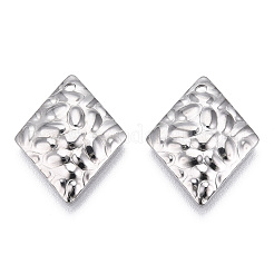 変色しない304ステンレススチールペンダント  テクスチャ  ひし形チャーム  ステンレス鋼色  19x15x2.5mm  穴：1.2mm&nbsp;STAS-T063-198P