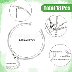 18個 304ステンレススチールチェーンブレスレット作り  丸カンとカニカン付き  プラチナ  6-3/4インチ（17cm）&nbsp;MAK-SC0001-34