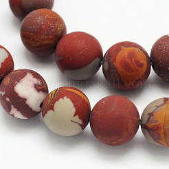 つや消しラウンド天然な赤色のピクチャージャスパービーズ連売り  6mm  穴：1mm  約65個/連  15.3インチ&nbsp;G-N0166-70-6mm