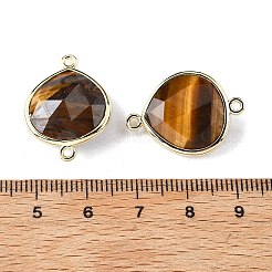 真鍮製コネクタチャーム  天然タイガーアイと  ラックめっき  ティアドロップ  24.5x18x7mm  穴：1.6mm&nbsp;G-H323-01G-02