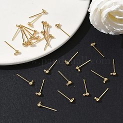 Shegrace 真鍮製ラウンドボールスタッドピアス金具  カドミウムフリー＆ニッケルフリー＆鉛フリー  長持ちメッキ  18KGP本金メッキ  15x3mm  穴：1.2mm  ピン：0.9mm&nbsp;XGR0050G-38G