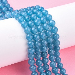 天然石ホワイトジェイドビーズ連売り  模造アクアマリンカラー  染め  ラウンド  ダークシアン  6mm  穴：1mm  約65個/連  15.3インチ&nbsp;X-G-G051-R1-6mm