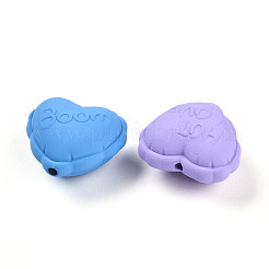 ラバー加工アクリルビーズ  ハートと文字「hot love & boom」  ミックスカラー  24.5x27x17mm  穴：2.2mm&nbsp;SACR-N018-16