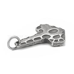 304ステンレスペンダント  丸カン付き  トールのハンマーチャーム  アンティークシルバー  39x29.5x5mm  穴：7mm&nbsp;STAS-G303-39AS