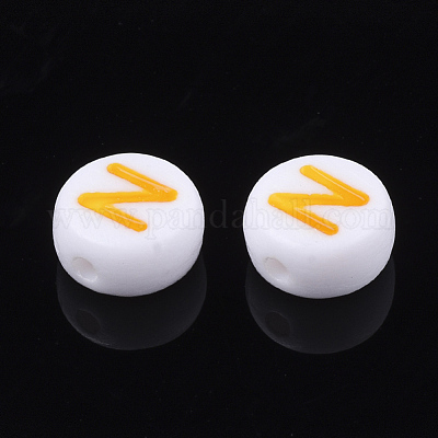 初期のアクリルビーズ  水平穴  フラットラウンド  ミックスカラー  文字.n  7x3.5~4mm  穴：1.2mm  約3700個/500g&nbsp;OACR-E001-20N-1