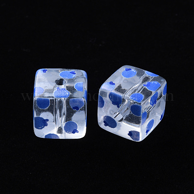 透明印刷アクリルビーズ  フルーツ模様の四角  フルーツの模様  16x16x16mm  穴：3mm&nbsp;MACR-S374-08A-08-1
