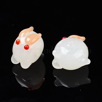 手作り凹凸柄ランプワークビーズ連売り  兎  砂茶色  14.5~16x10x14~15mm  穴：1mm  約45個/連  17.32インチ〜17.72インチ（44cm〜45cm）&nbsp;LAMP-T017-01C-1