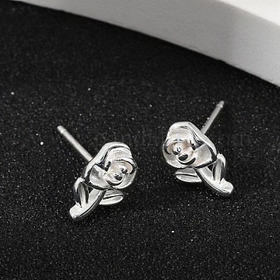 925スターリングシルバースタンドピアス  ローズ  銀  10x6.5mm&nbsp;EJEW-V019-03S-1