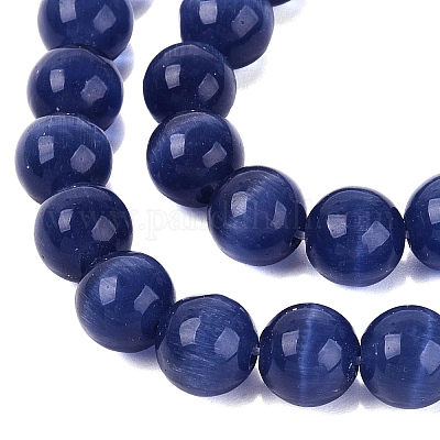 キャッツアイビーズ  ラウンド  ダークブルー  8mm  穴：1mm  約48~50個/連  14~14.5インチ&nbsp;CER8mm57-1