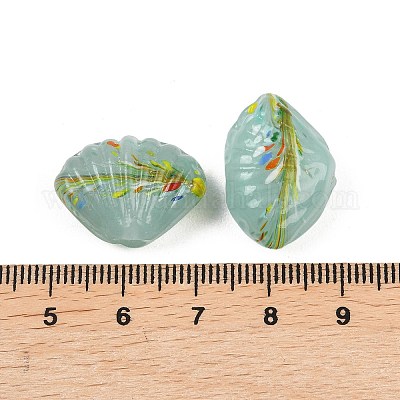 手作りランプワークビーズ  シェル形状  ターコイズ  16~17x22.5~23x9.5mm  穴：1.6mm&nbsp;LS-LAMP-K047-02D-1