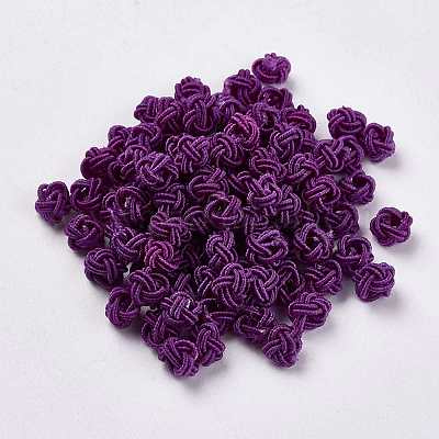 ポリエステルファブリックビーズ  ラウンド  パープル  6.5x4.5mm  穴：4mm&nbsp;WOVE-K001-A11-1