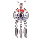 Alloy Diffuser Locket Pendants, with Flower Pattern, Excluding Chain, Woven Net/Web with Feather, Platinum, 55x24mm