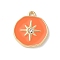 Alloy Enamel Pendants, with Rhinestone, Golden, Flat Round with Star Charm, Coral, 23x21x1.5mm, Hole: 1.6mm
