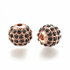 合金ビーズ  ラインストーン付き  ラウンド  ジェット  ローズゴールド  8x8mm  穴：1.5mm&nbsp;PALLOY-S066-02A-RG-2