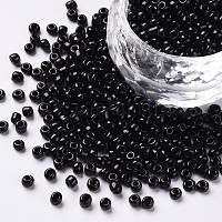 ガラスシードビーズ  不透明な色の種  DIYジュエリー作成用の小さなクラフトビーズ  ラウンド  ブラック  8/0  3mm  穴：1mm  約10000個/ポンド&nbsp;SEED-A010-3mm-49