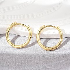 Brass Huggie Hoop Earrings, Ring, Real 18k Gold Plated, 16x17x2mm, Pin: 1mm