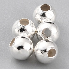 Brass Spacer Beads, Cadmium Free & Lead Free, Long-Lasting Plated, Round, 925 Sterling Silver Plated, 3.5mm, Hole: 1.4mm